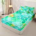 thumbnail image 3 of Manfei Ocean Mermaid Zipper Full Size Comforter Sets with Fitted Sheet and 2 Pillowcases, Ink Scale Blot Zipper Bedding Set, Teal Green, Polkadot Reversible, 4pcs, 3 of 7