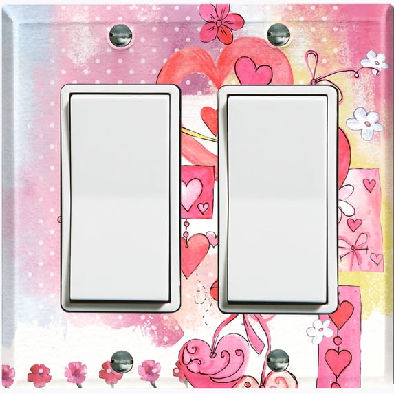 Metal Light Switch Wall Plate Outlet Cover (Love Ornament Heart Balloons Pink - Double Rocker)