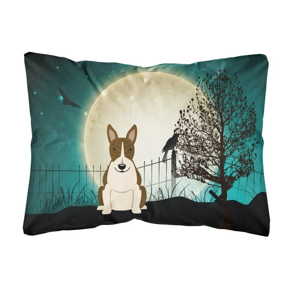 Halloween Scary Bull Terrier Dark Brindle Canvas Fabric Decorative Pillow