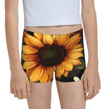 Pofeuu Sunflower Floral Butterfly Print Soft Cotton Girls Boyshort panties Toddler Underwear-Large