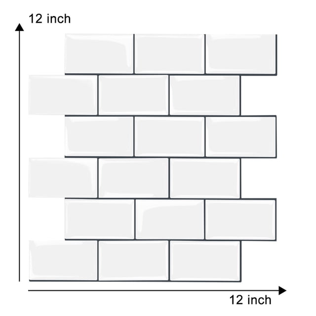 5 piezas de 12 "x 12" azulejo de pared de cerámica blanca brillante, pegatinas de pared decorativas resistentes a altas temperaturas, impermeables y resistentes al aceite