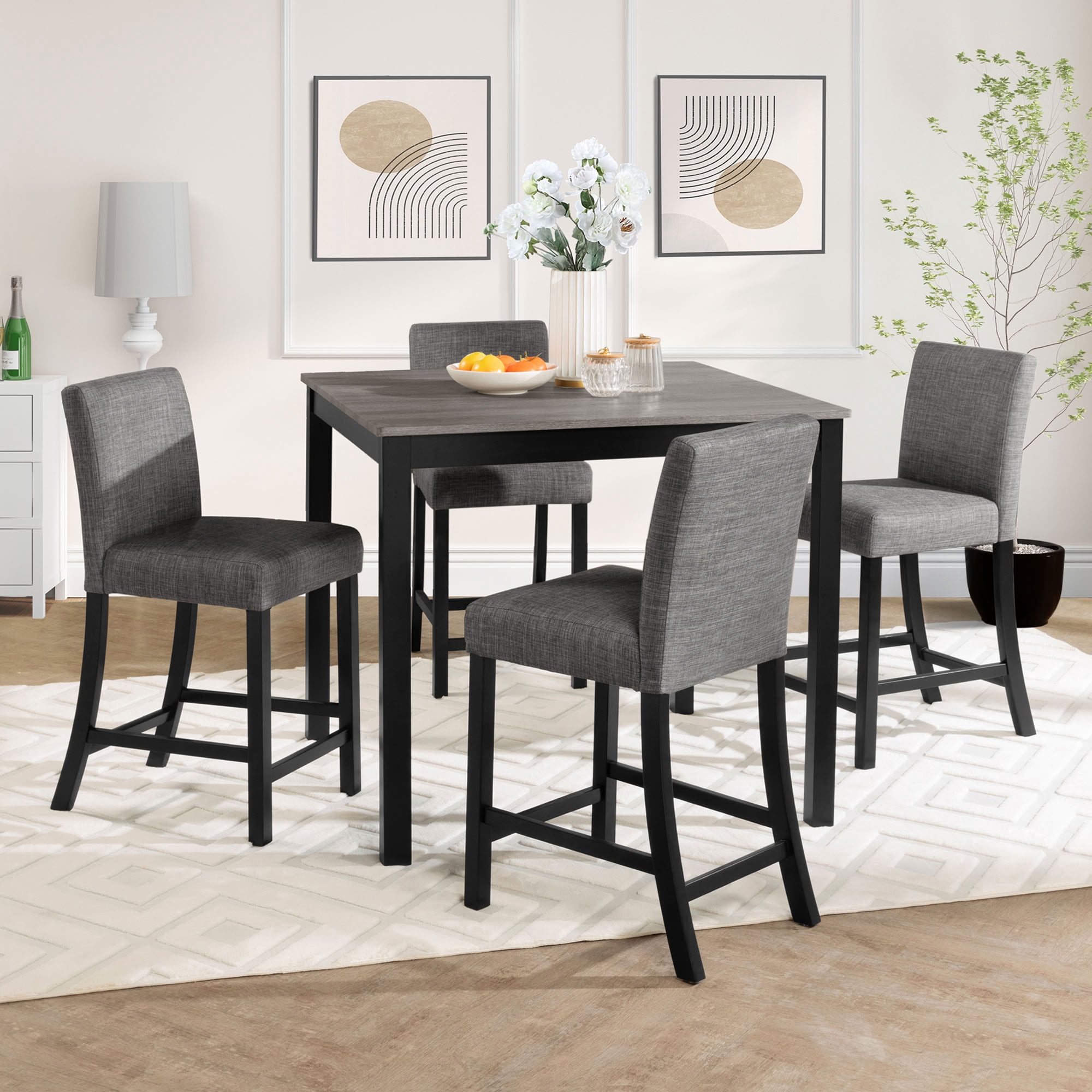 MAYEERTY 5-Piece Dining Table and Chairs Set (4 Chairs), Wooden Dining Set, Space-Saving Upholstered Dining Chairs for Kitchen Dining Room