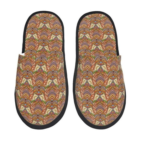

Qekee Owl Mandala print Slippers for Women and Men Fluffy Cute Cozy House Slipper Funny Furry Bedroom Slippers for Women Indoor -Medium