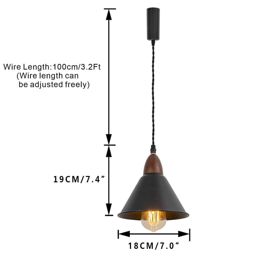 KAYYELAMP 1x Plug in Cable Track Rail, 2X Adjustable Cord Black Track Lighting Fixtures Walnut E26 Base H-Type Vintage Design for Kitchen Sink Loft(No Bulb)