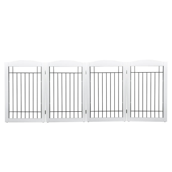 STAROUS Freestanding Wire Pet Gate for Dogs, 80 inches Extra Wide, 30 inches Tall Dog Gate, White- 4 Panels