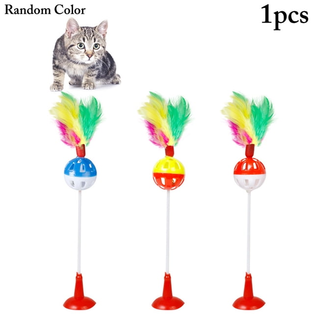 Cat Teaser Wand Suction Cup Cute Fake Feather Cat Bell Toy Cat Interactive Toy