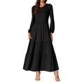 thumbnail image 1 of Vestidos A-Line en capas INSPIRE CHIC para mujer, vestido midi casual de manga larga con cuello redondo y bolsillos, XL negro, 1 of 6