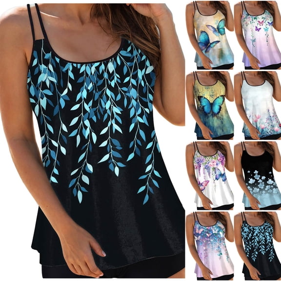 zaveiop Womens Flowy Tankini Tops Only - Modest Bathing Suit Loose Fit Swimsuit Swim Tops No Bottom (Black, M)
