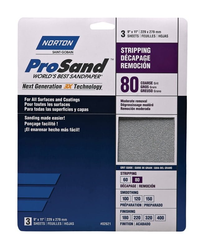 02621 9' X 11' 80 Grit Sandpaper Sheets 3-count