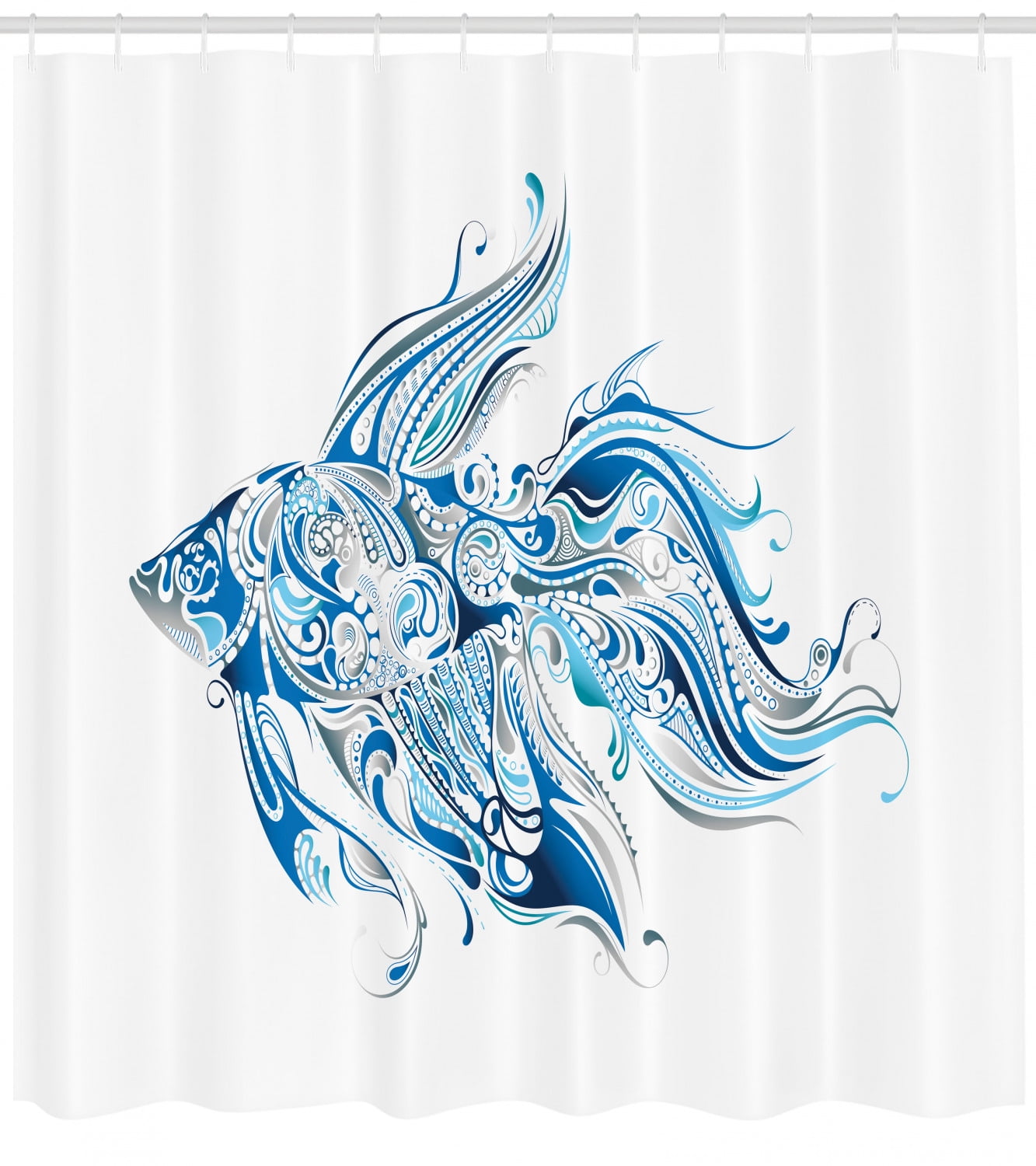 Fish Shower Curtain, Abstract Betta Splenden in Shades of Blue with