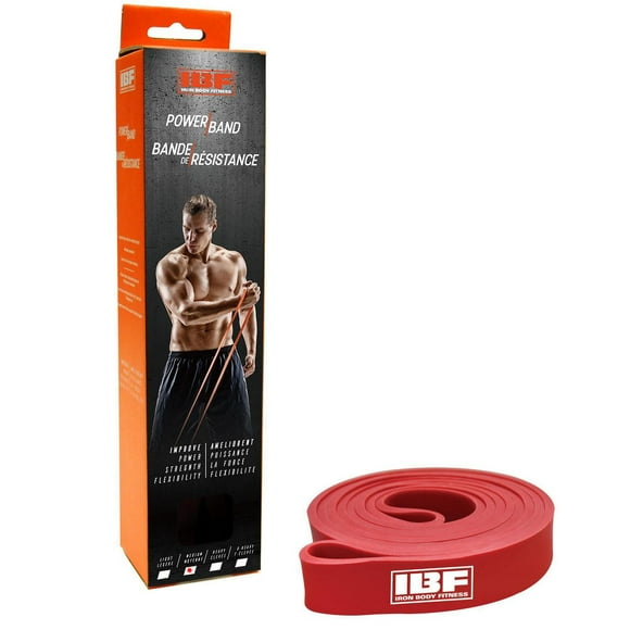 IBF Power Band – Heavy Resistance Band for Strength Training By Iron Body Fitness - Build Muscle - Burn Fat - Workout Anywhere - Easy to Use - Red