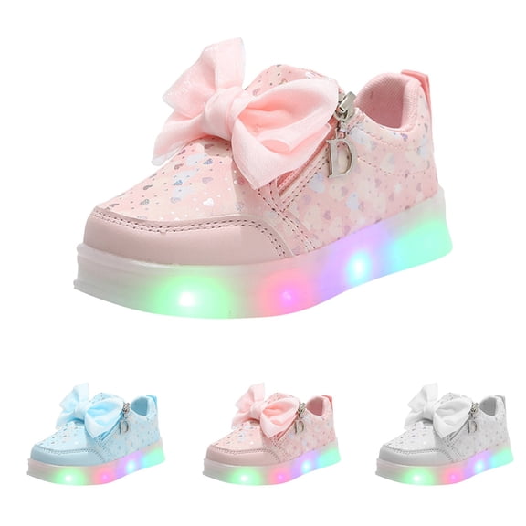 Dakaela 12M-6Y Kids Light up Shoes 3T 4T 5T Boys Girls Flashing High Top Sneakers Bow Toddler Running Walking Tennis Flats Shoes Blue 7.5