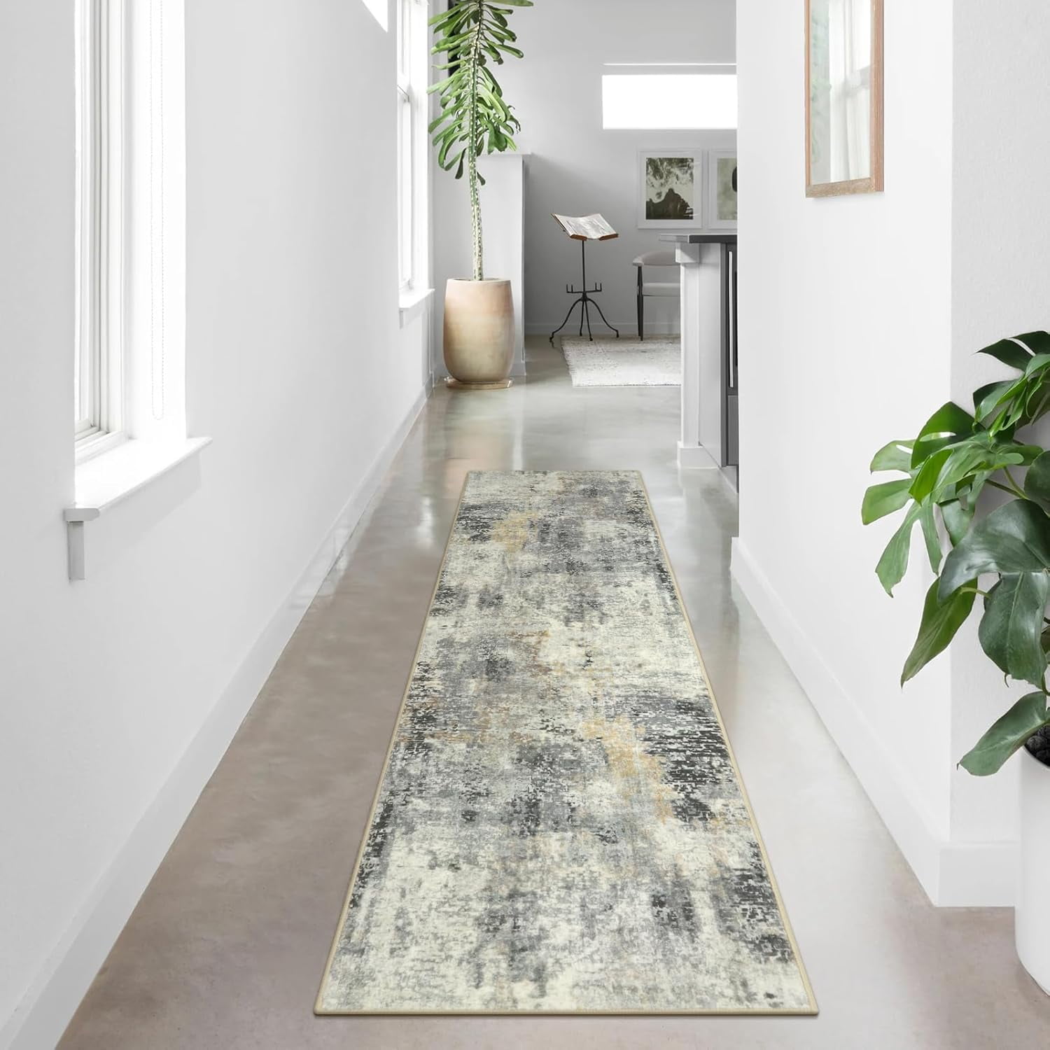 Moynesa 2'x6' Modern Abstract Gray Bathroom Runner Rug,Washable Long Hallway Rug Runner, Soft Non Slip Blue Floor Accent Carpet Runner for Entryway Kitchen Laundry Room Doorway Bedroom