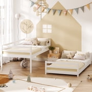 Zimtown Bunk Bed Twin Over Twin,Kids Low Floor Bunk Bed with Guard Rails for Children Boys Girls Dormitory Bedroom,No Box Spring Needed,White