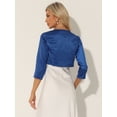 thumbnail image 4 of Elegante Cárdigan Bolero De Satén Con Hombros Descubiertos Y Manga 3/4 Para Mujer Azul XS, 4 of 5