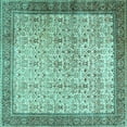 thumbnail image 1 of Ahgly Company Machine Washable Indoor Square Persian Turquoise Blue Traditional Area Rugs, 3' Square, 1 of 4