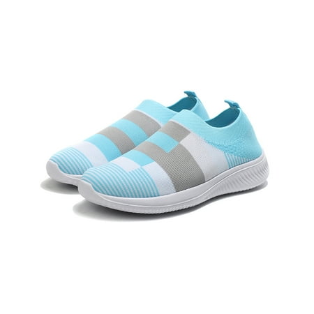 

Tenmix Womens Lightweight Casual Flats Outdoor Comfortable Low Top Sports Nonslip Sock Shoe Gray Blue 5.5