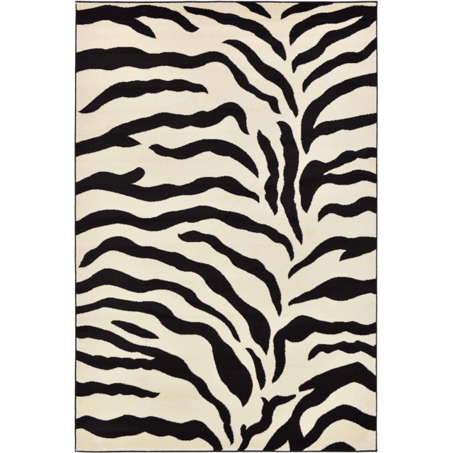 Unique Loom Wildlife Collection Animal Inspired with Zebra Design Area Rug, 6 ft x 9 ft, Ivory/Black