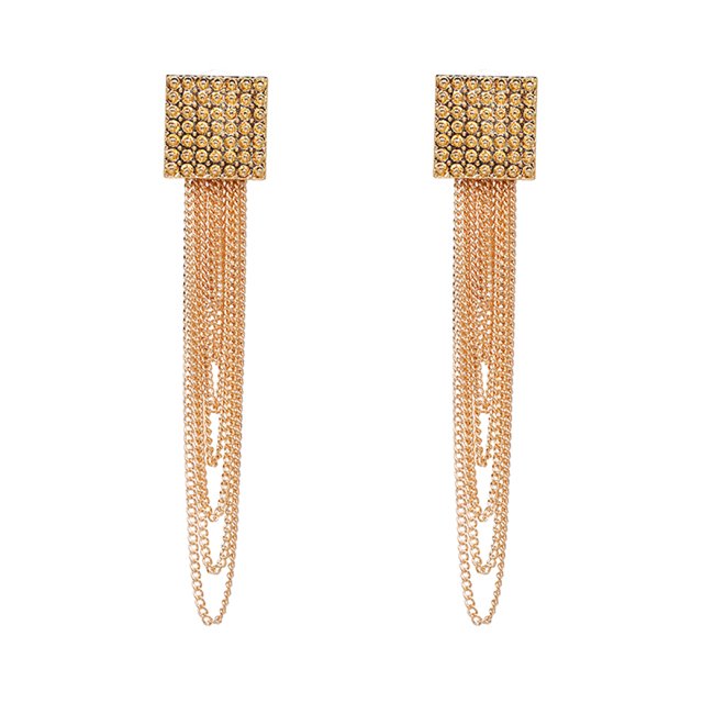 Pendientes de borla de cadena de metal de moda para mujer Pendientes elegantes de aleación Decoración de joyería (oro)