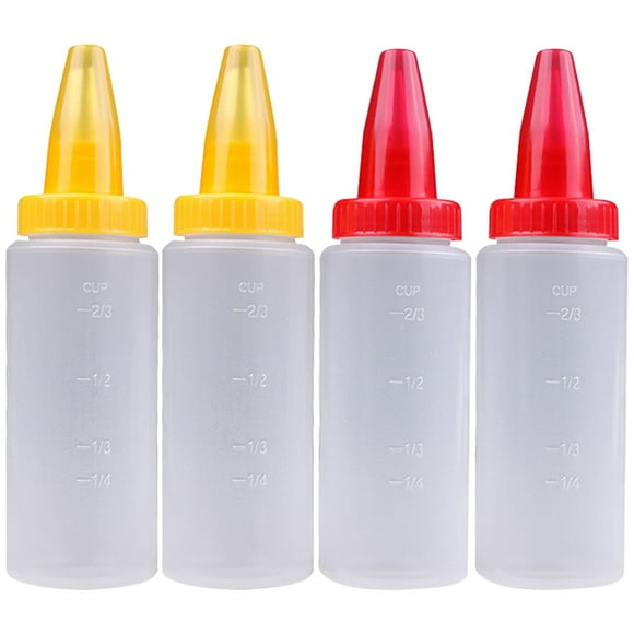 Juego de 4 botellas exprimibles multiusos para uso doméstico, ideales para glaseado. Botellas dispensadoras transparentes.