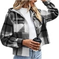 thumbnail image 3 of Flannel Jacket for Women Trendy Fleece Lined Button Down Plaid Shacket Long Sleeve Hooded Jackets Fall Winter Pocket Coat, 3 of 5