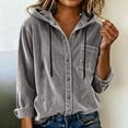 thumbnail image 3 of Womens Corduroy Button down Shirt, Long Sleeve Hooded Jacket, Casual Fall Solid Short Hooded Coats, 3 of 8