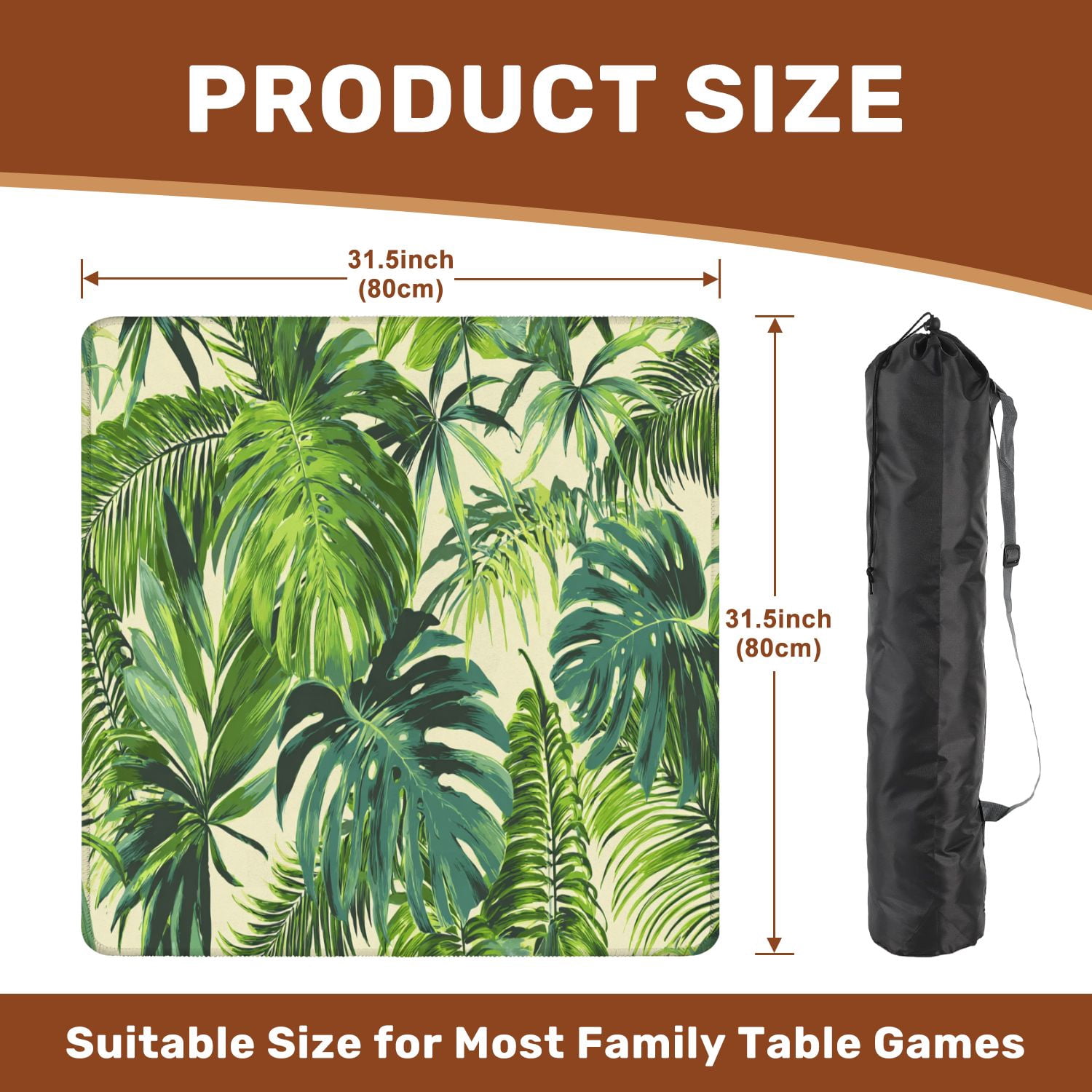 Mahjong Mat 31.5" x 31.5" Tropical palm leaves jungle leaf seamless floral Non-Slip Noise Reduction American Mahjong Tiles Table Cover for Dominoes Poker Card Board Games Gift