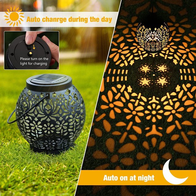 Linterna solar para jardín, luz colgante solar para exteriores IP55, linterna solar recargable a prueba de agua, efecto de proyección de estrella, decorativa para jardín, fiesta festiva, patio, mesa, pasillo ShuxiuWang 8390612293085