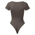 thumbnail image 4 of Women's Square Neck Sexy Ribbed Square Neck Short Sleeve Bodysuits Yoga Clothes, 4 of 4