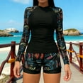 thumbnail image 5 of Long Sleeve Rush Guard Swim Suit Womens Printed Two Piece Bathing Swimsuits with Mesh Lining Shorts UV UPF 50+ (L, Black), 5 of 6
