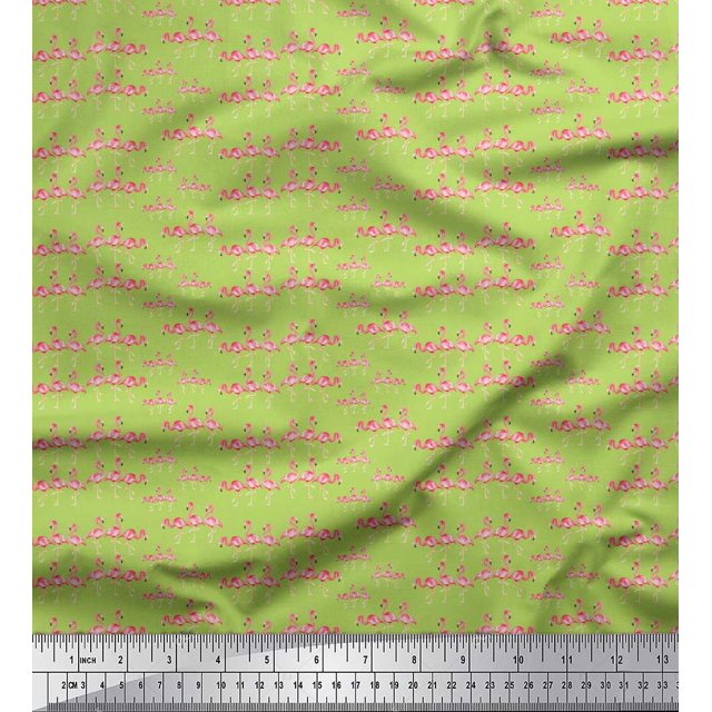 Soimoi Moss Georgette Fabric Flamingo Bird Decor Fabric Printed Yard 42 Inch Wide