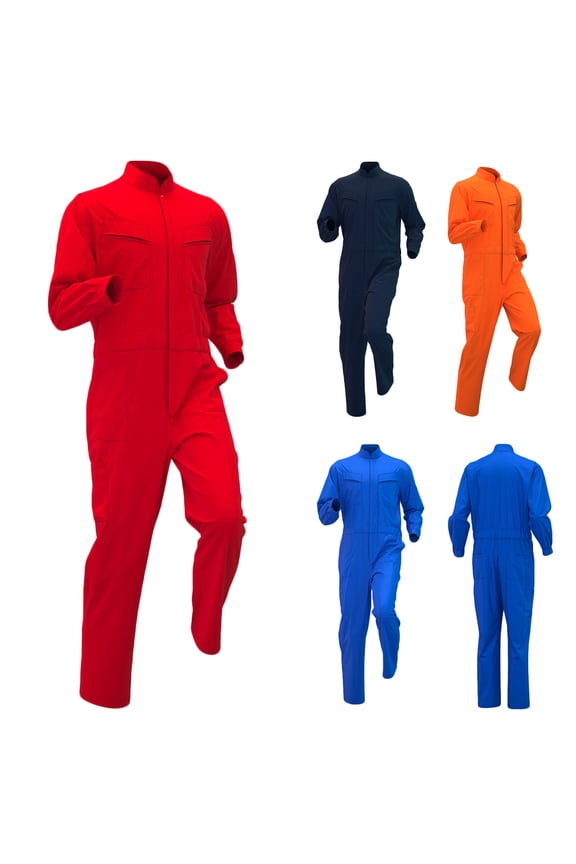 Men Cargo Jumpsuit Zipper Stand Collar Workwear One Piece Slim Fit Rompers Comfy Overalls Working Outfits Red M