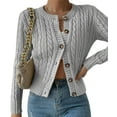thumbnail image 2 of Cardigan Sweaters for Women Casual Button Down Cable Knit Long Sleeve Crewneck Knitted Jackets Gray XL, 2 of 9