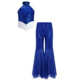 thumbnail image 3 of SiiRoh Kids Girls 70s Disco Jazz Dance Outfits Shiny Sequin Halter Crop Top with Flare Pants Stage Performance Royal Blue 14, 3 of 7