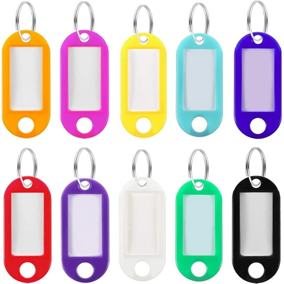 Key Tags with Labels,Tough Plastic Key Tags with Split Ring Label Window, Key Labels Keychain Tags Key Tags Assorted Color ID Label Tags Luggage Tags (（10colors, 100pieces）)