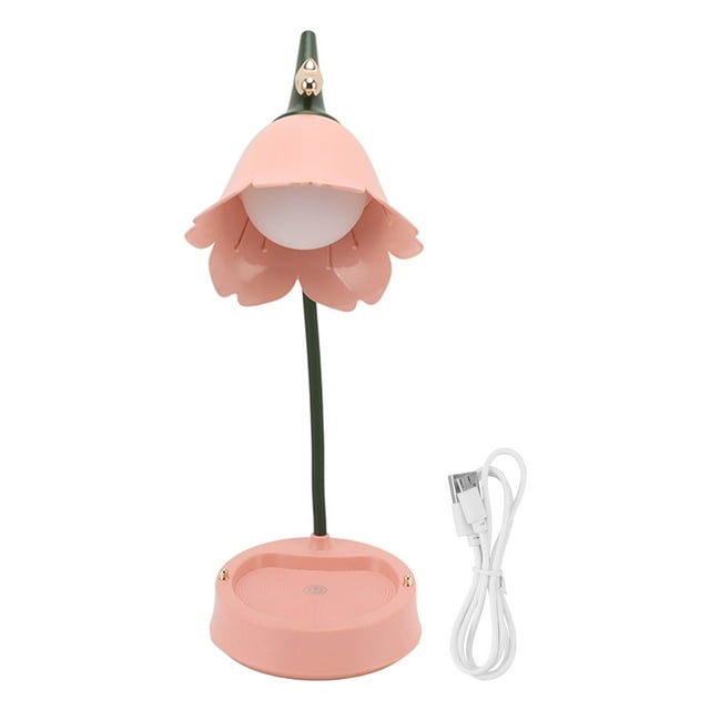 Lámpara de escritorio LED táctil de 3 W, regulable, plegable, con forma de pétalo, USB, 5 V, color rosa