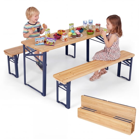 Infans 43.5 Inch Folding Kids Picnic Table & Bench Set with 0.8” Thick Fir Wood Top