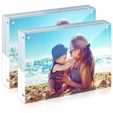 ILYXY 2 Pack Acrylic Photo Frames 6x8 - 24mm Thick Magnetic Picture Frames, Double Sided Display Stand