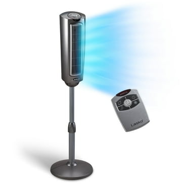 Lasko 52" 3-Speed Adjustable Oscillating Remote Controlled Pedestal Tower Fan, Gray, 2535