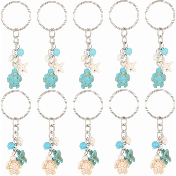 20Pcs/Box Lucky Sea Turtle Keychain Ocean Key Chain Bulk Turquoise Summer Starfish Beach Animal Charms Keychains for DIY Car Key Keychains Keyrings Party Favors Gift Handbag