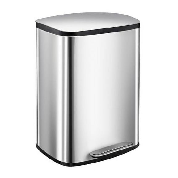 Roromall 13.2 Gallon/50L Step Trash Can, Stainless Steel Garbage Can with Removable Inner Bucket, Kitchen Trash Bin with Soft-Close Lid, Hands-Free Rubbish Bins for Office, Bathroom, Bedroom