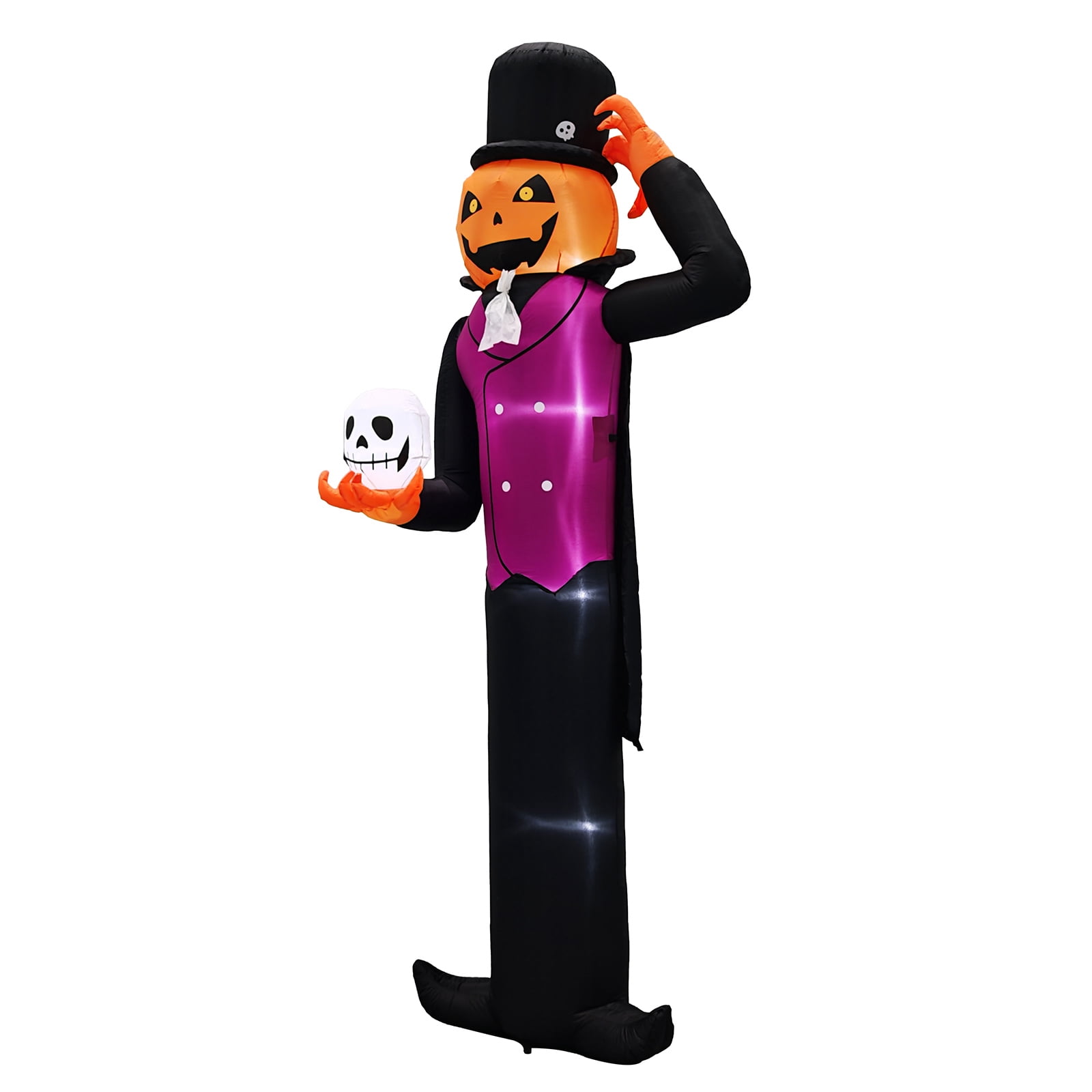 Astoutdoor 12 ft Halloween Inflatable Pumpkin Man Holding Skull with Built-in White LEDs