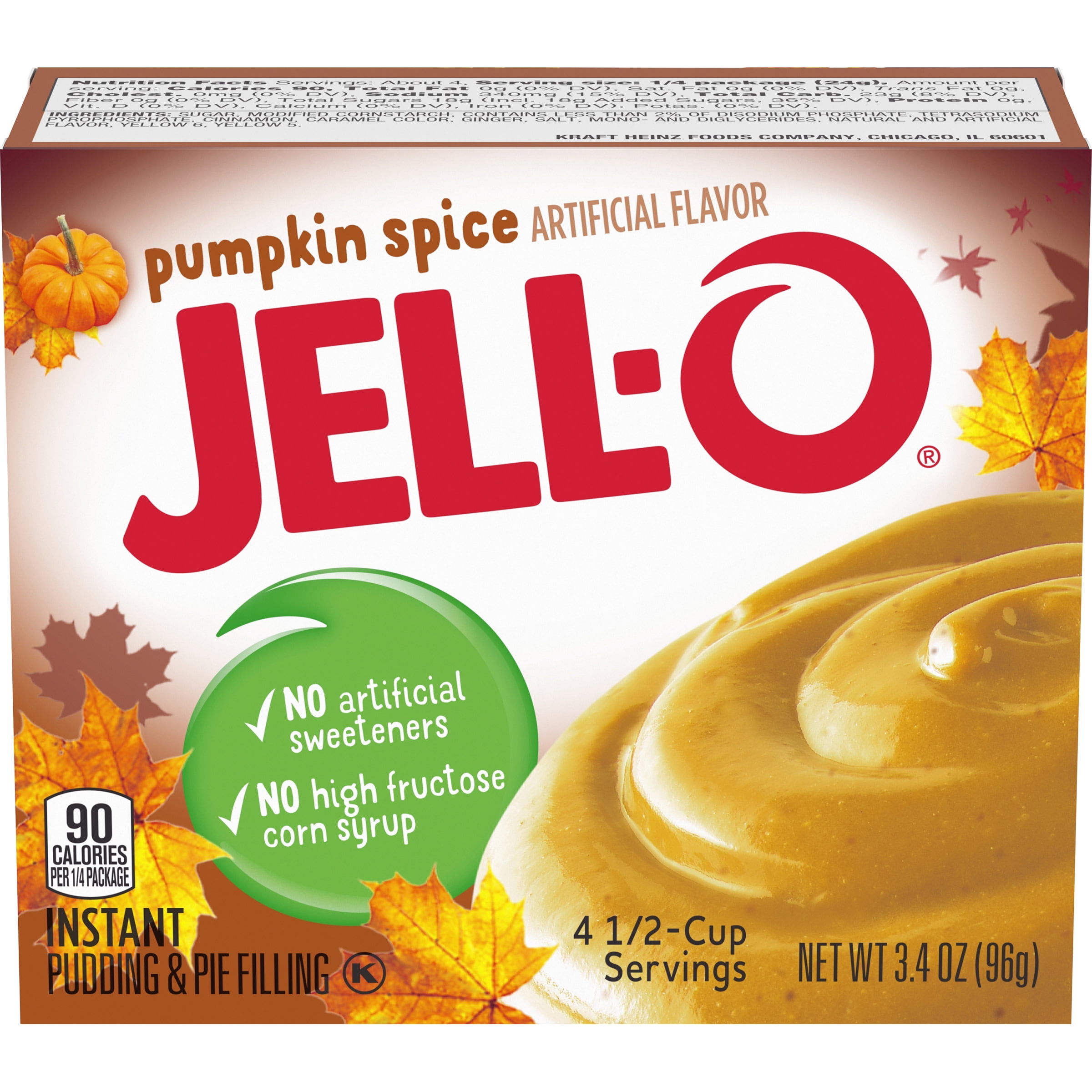 JellO Pumpkin Spice Instant Pudding & Pie Filling Mix, 3.4 oz Box