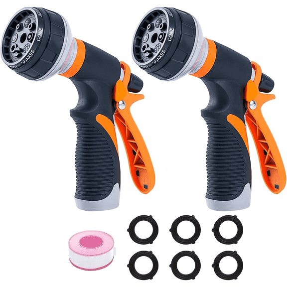 2 Pack Heavy Duty Garden Hose Nozzle, 8 Adjustable Spray Modes High Pressure Handheld Hose Spray Gun for Lawn Watering, Car Washing, Pet Bathing, Sidewalk & Outdoor Cleaning