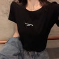thumbnail image 2 of Camiseta de mujer Camiseta de manga corta con cuello redondo Camiseta estampada con letras, Negro, L kenally AP001571-10B, 2 of 7