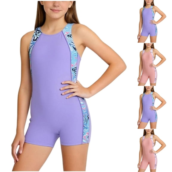 Piuwrlz S Girls Swimsuit Teen Swimming Suit Sets Round Neck School Uniform T Shirt Purple Size S