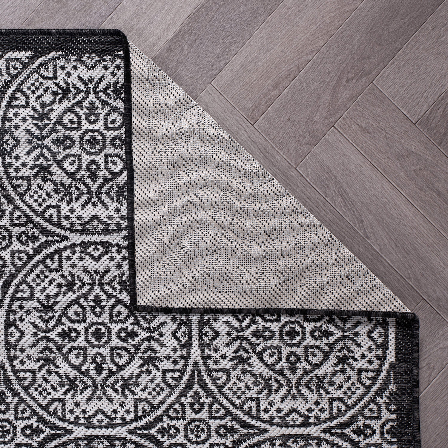 World Rug Gallery Transitional Floral Circles Textured Flat Weave Indoor/Outdoor Area Rug - BLACK 2'x7'