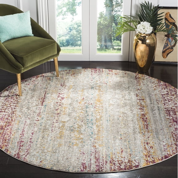 SAFAVIEH Aria Rubye Bohemian Area Rug, Red/Cream, 6'5" x 6'5" Round