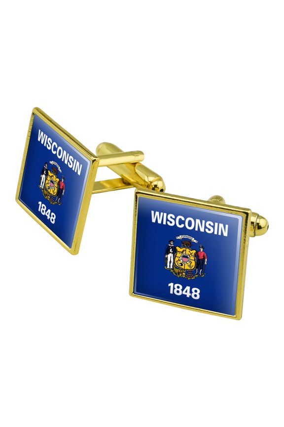 Wisconsin State Flag Square Cufflink Set - Silver or Gold