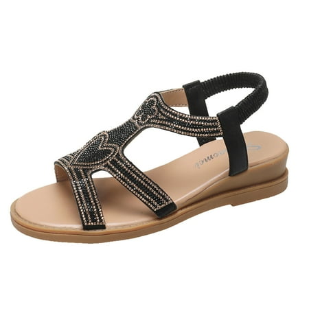 

YUHAOTIN Female Boho Sandals for Women Hot Sandals Women Teen Slippers for Girls Beach Sandals Girls Sandals Women Sandals Platform Sandals Strappy Sandals Heel Black Sandals Women Flat
